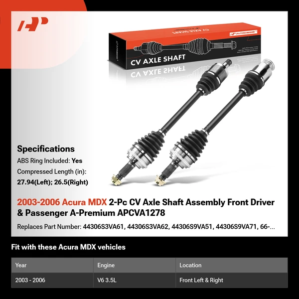 2003-2006 Acura MDX 2-Pc CV Axle Shaft Assembly Front Driver & Passenger A-Premium APCVA1278