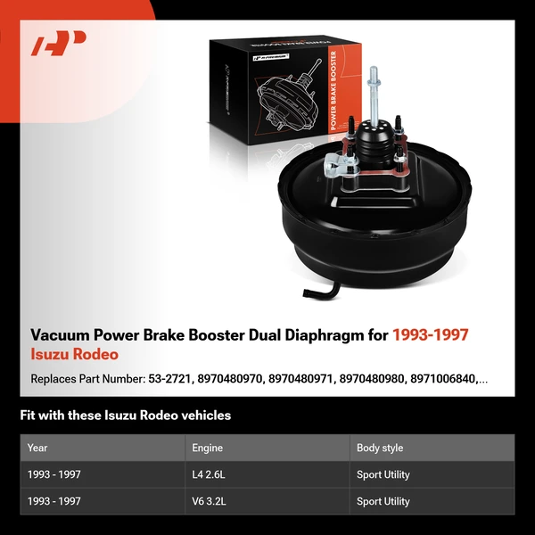 Vacuum Power Brake Booster Dual Diaphragm for 1993-1997 Isuzu Rodeo
