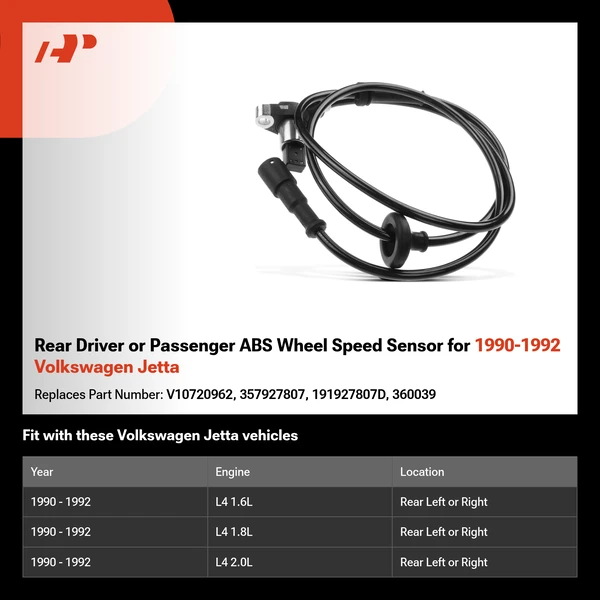 Rear Driver or Passenger ABS Wheel Speed Sensor for 1990-1992 Volkswagen Jetta