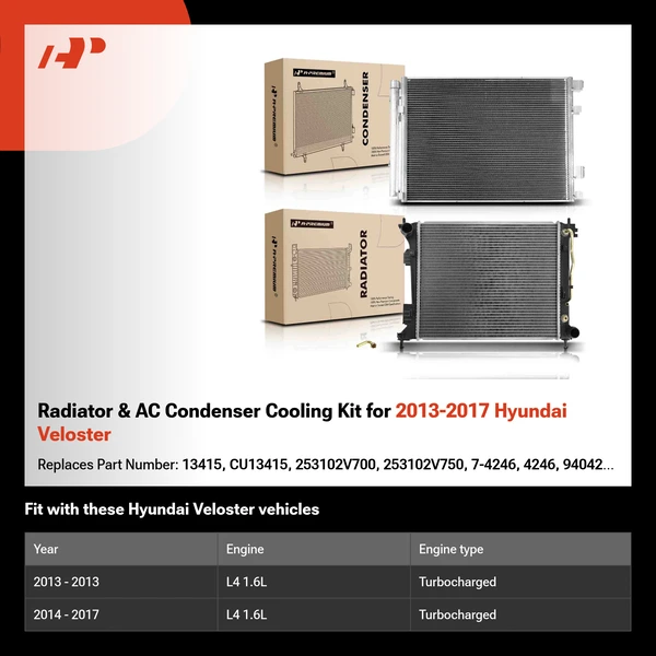 Radiator & AC Condenser Cooling Kit for 2013-2017 Hyundai Veloster