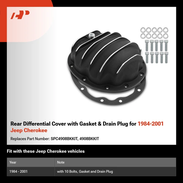 Rear Differential Cover with Gasket & Drain Plug for 1984-2001 Jeep Cherokee