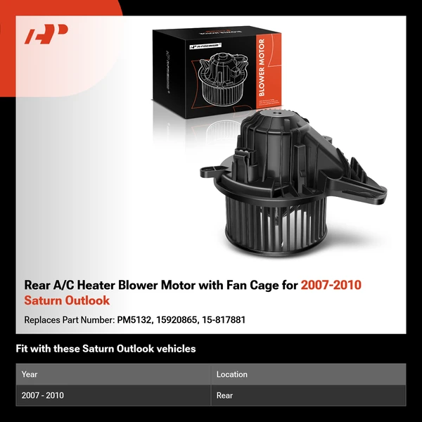 Rear A/C Heater Blower Motor with Fan Cage for 2007-2010 Saturn Outlook