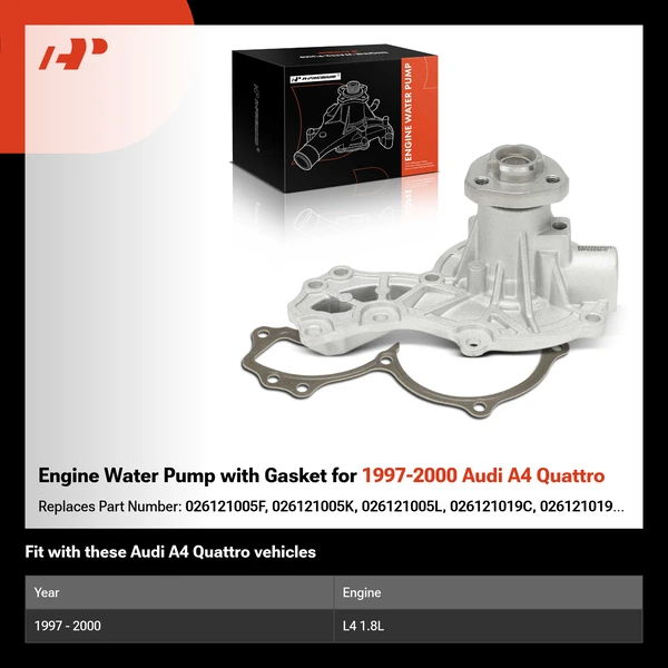 Engine Water Pump with Gasket for 1997-2000 Audi A4 Quattro