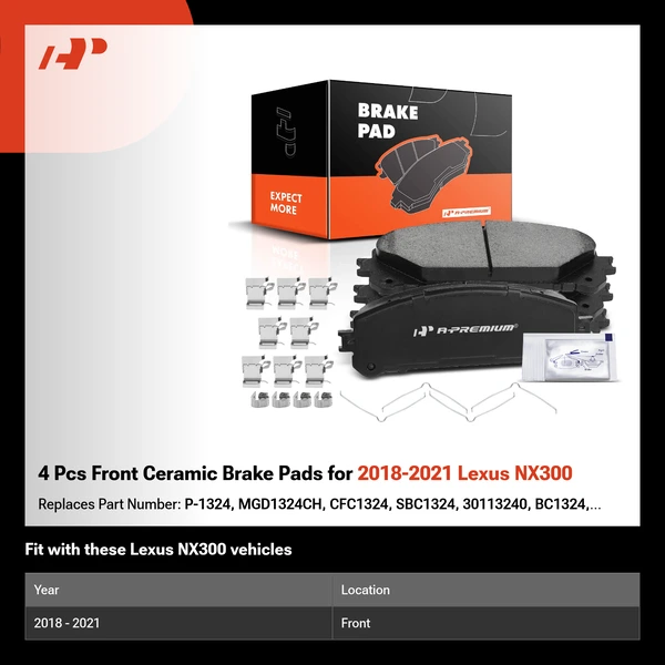 4 Pcs Front Ceramic Brake Pads for 2018-2021 Lexus NX300