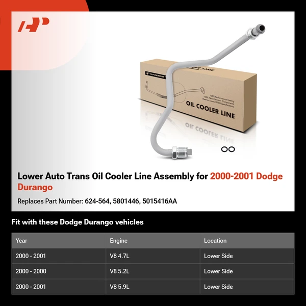 Lower Auto Trans Oil Cooler Line Assembly for 2000-2001 Dodge Durango