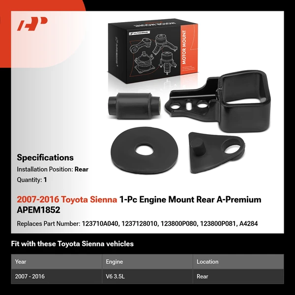2007-2016 Toyota Sienna 1-Pc Engine Mount Rear A-Premium APEM1852