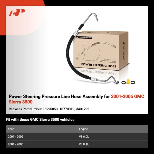 Power Steering Pressure Line Hose Assembly for 2001-2006 GMC Sierra 3500