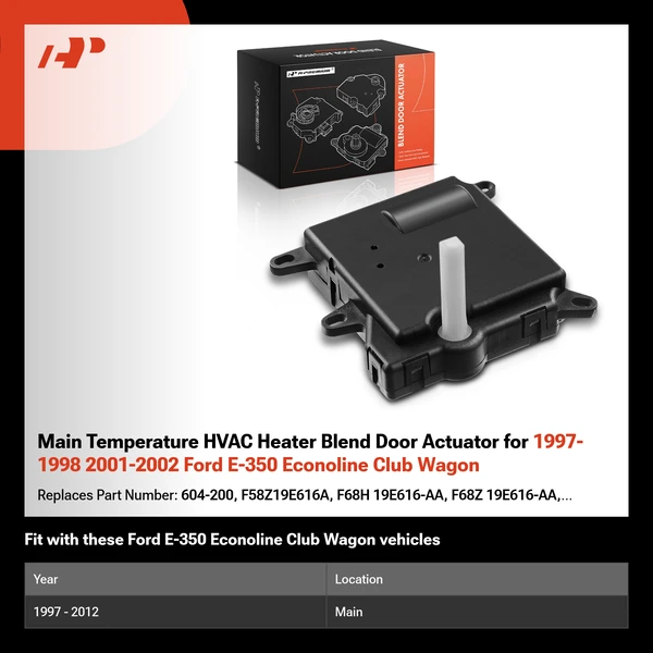 Main Temperature HVAC Heater Blend Door Actuator for 1997-1998 2001-2002 Ford E-350 Econoline Club Wagon