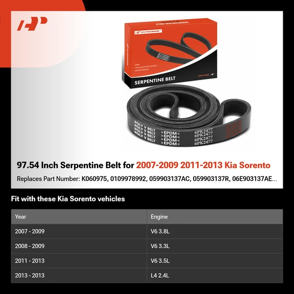 97.54 Inch Serpentine Belt for 2007-2009 2011-2013 Kia Sorento