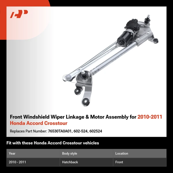 Front Windshield Wiper Linkage & Motor Assembly for 2010-2011 Honda Accord Crosstour