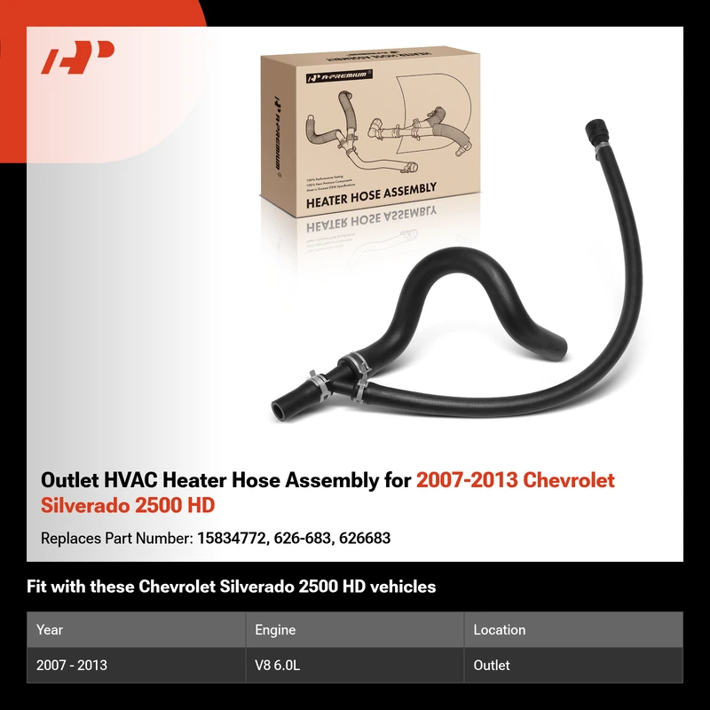 Outlet HVAC Heater Hose Assembly for 2007-2013 Chevrolet Silverado 2500 HD