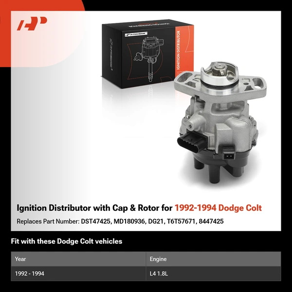 Ignition Distributor with Cap & Rotor for 1992-1994 Dodge Colt