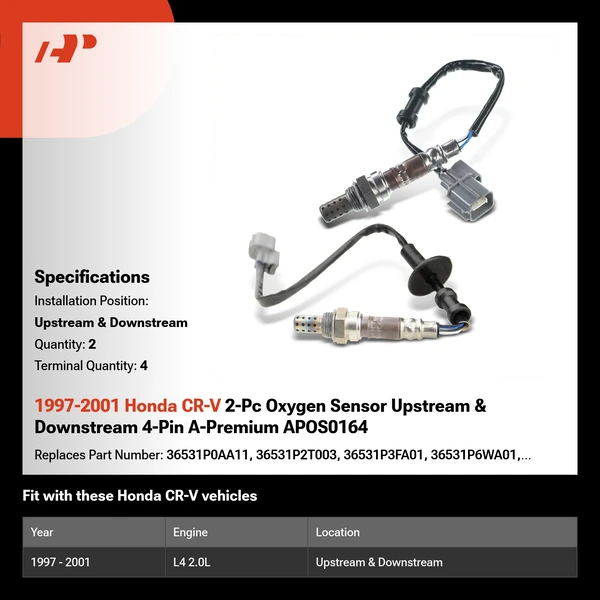 1997-2001 Honda CR-V 2-Pc Oxygen Sensor Upstream & Downstream 4-Pin A-Premium APOS0164