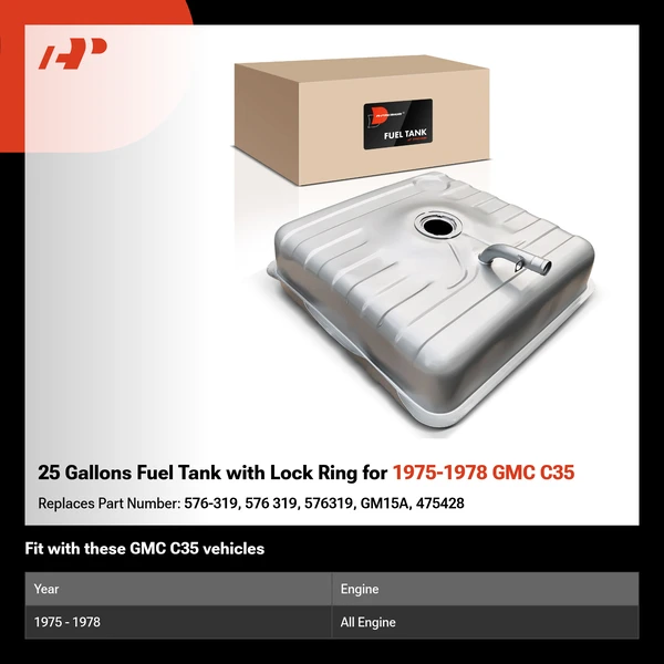 25 Gallons Fuel Tank with Lock Ring for 1975-1978 GMC C35