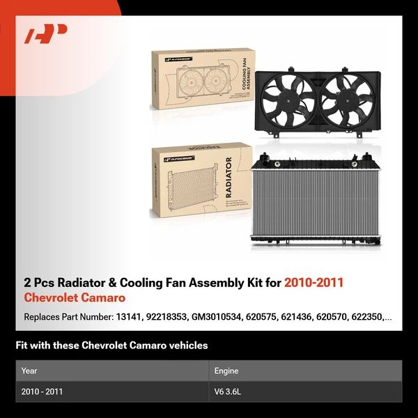 2 Pcs Radiator & Cooling Fan Assembly Kit for 2010-2011 Chevrolet Camaro