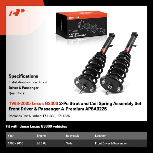 1998-2005 Lexus GS300 2-Pc Strut and Coil Spring Assembly Set Front Driver & Passenger A-Premium APSA0225