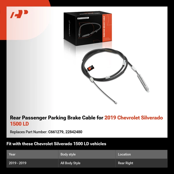 Rear Passenger Parking Brake Cable for 2019 Chevrolet Silverado 1500 LD