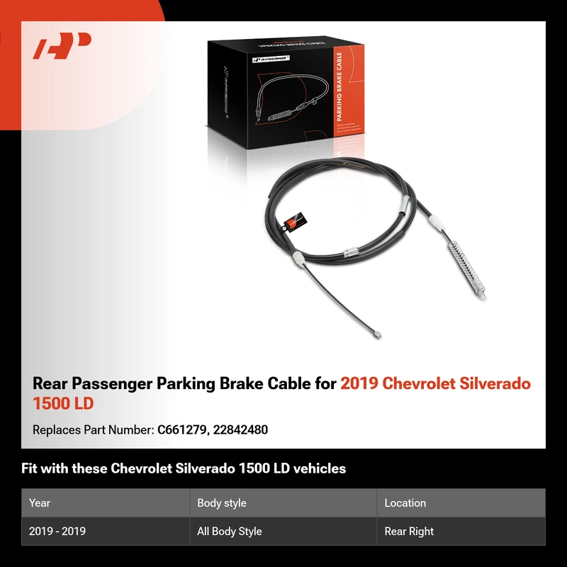 Rear Passenger Parking Brake Cable for 2019 Chevrolet Silverado 1500 LD