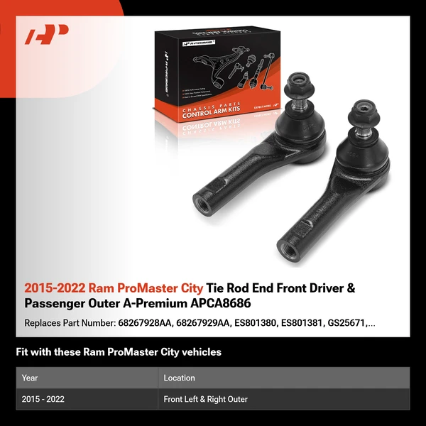 2015-2022 Ram ProMaster City Tie Rod End Front Driver & Passenger Outer A-Premium APCA8686