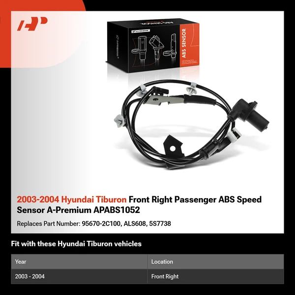 2003-2004 Hyundai Tiburon Front Right Passenger ABS Speed Sensor A-Premium APABS1052