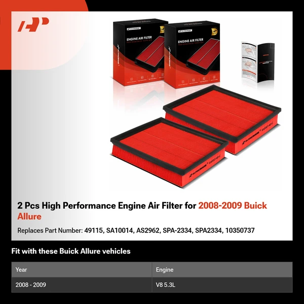 2 Pcs High Performance Engine Air Filter for 2008-2009 Buick Allure