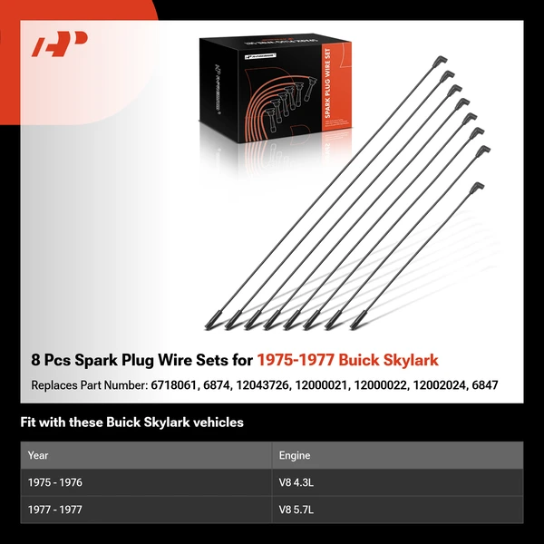 8 Pcs Spark Plug Wire Sets for 1975-1977 Buick Skylark