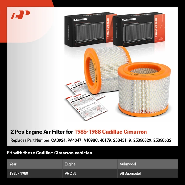 2 Pcs Engine Air Filter for 1985-1988 Cadillac Cimarron