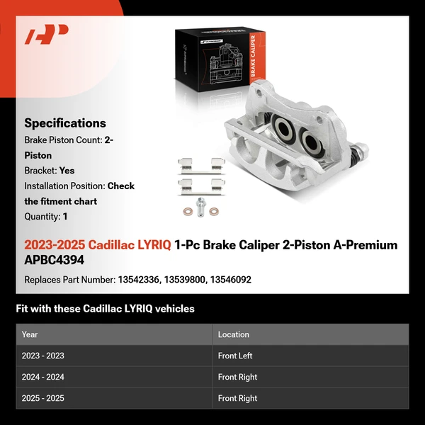 2023-2025 Cadillac LYRIQ 1-Pc Brake Caliper 2-Piston A-Premium APBC4394