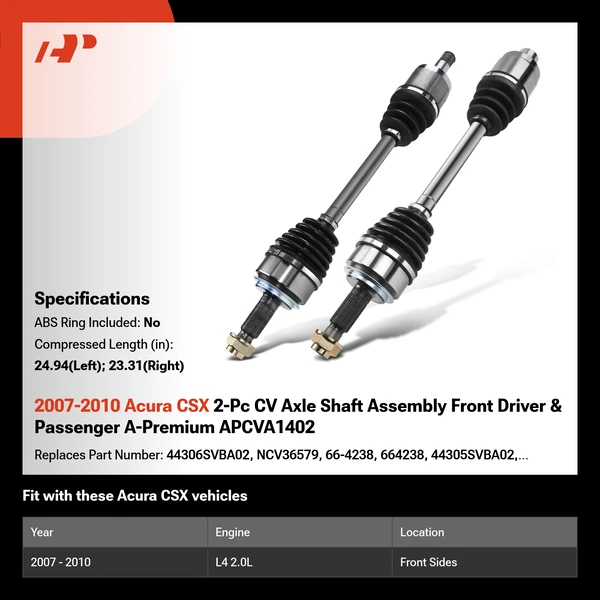 2007-2010 Acura CSX 2-Pc CV Axle Shaft Assembly Front Driver & Passenger A-Premium APCVA1402