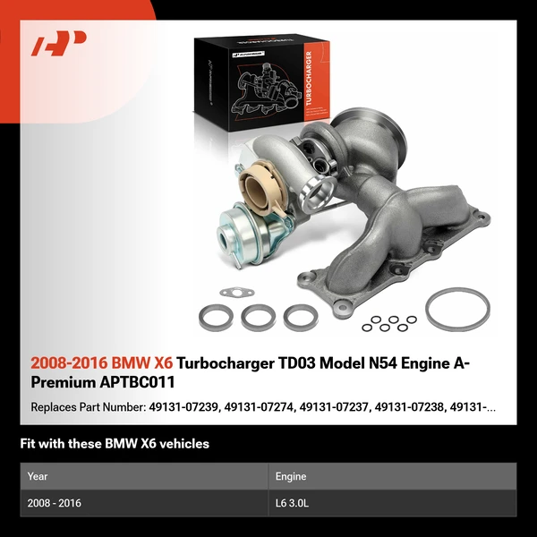 2008-2016 BMW X6 Turbocharger TD03 Model N54 Engine A-Premium APTBC011
