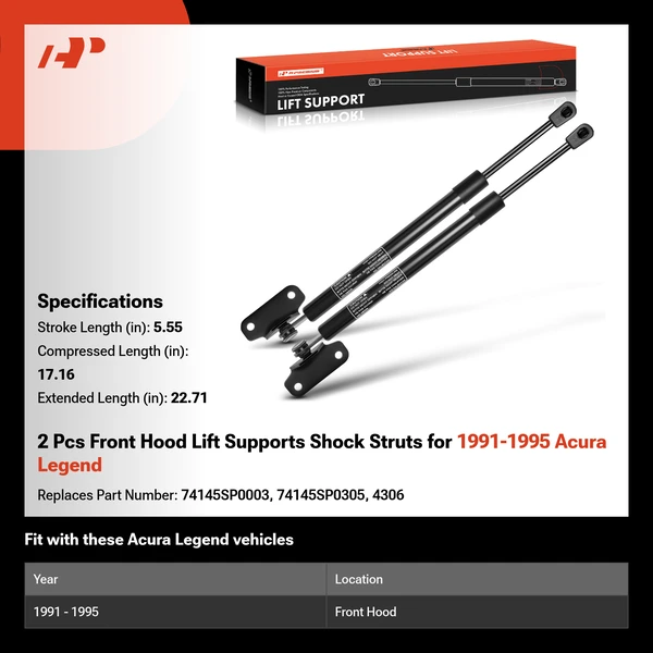 2 Pcs Front Hood Lift Supports Shock Struts for 1991-1995 Acura Legend