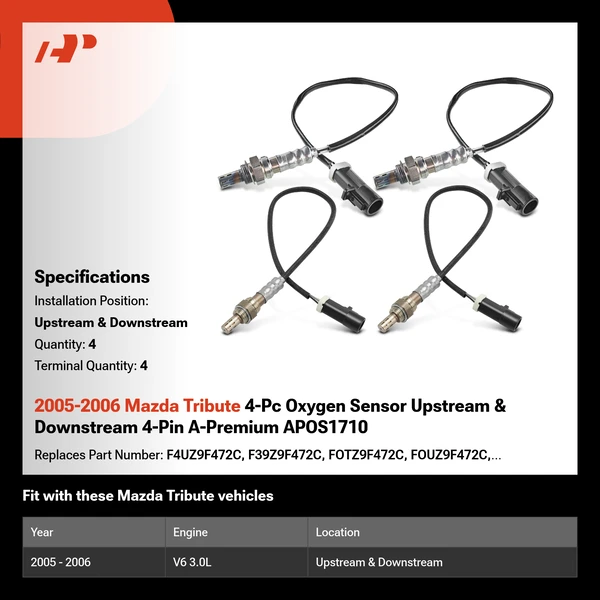 2005-2006 Mazda Tribute 4-Pc Oxygen Sensor Upstream & Downstream 4-Pin A-Premium APOS1710