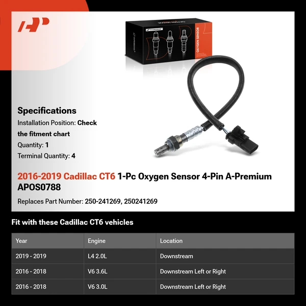 2016-2019 Cadillac CT6 1-Pc Oxygen Sensor 4-Pin A-Premium APOS0788