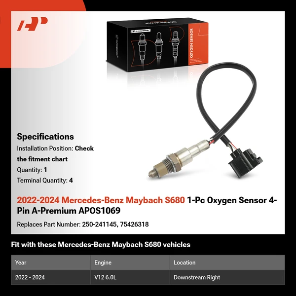 2022-2024 Mercedes-Benz Maybach S680 1-Pc Oxygen Sensor 4-Pin A-Premium APOS1069