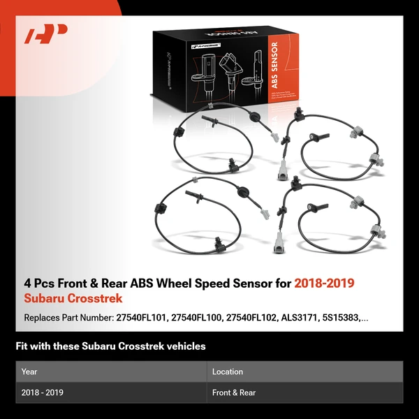 4 Pcs Front & Rear ABS Wheel Speed Sensor for 2018-2019 Subaru Crosstrek
