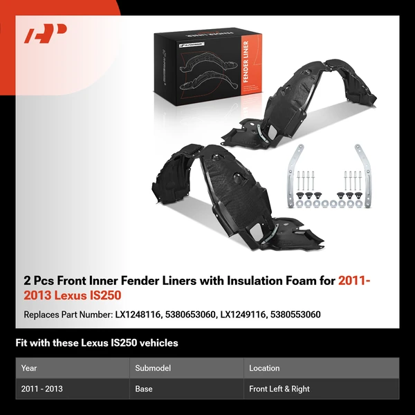 2 Pcs Front Inner Fender Liners with Insulation Foam for 2011-2013 Lexus IS250