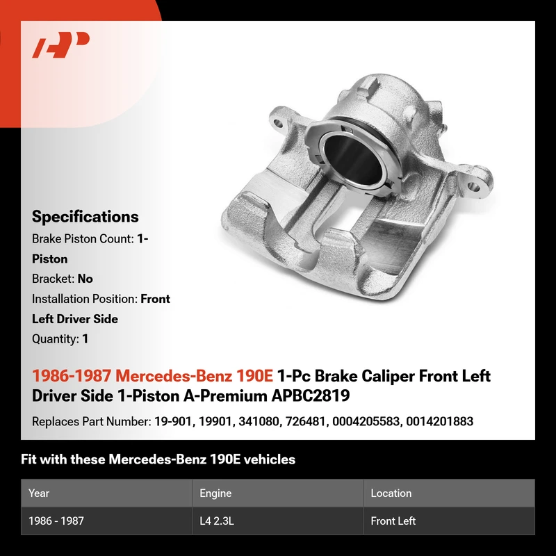 1986-1987 Mercedes-Benz 190E 1-Pc Brake Caliper Front Left Driver Side 1-Piston A-Premium APBC2819