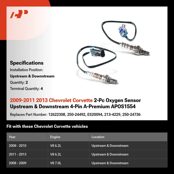 2009-2011 2013 Chevrolet Corvette 2-Pc Oxygen Sensor Upstream & Downstream 4-Pin A-Premium APOS1554