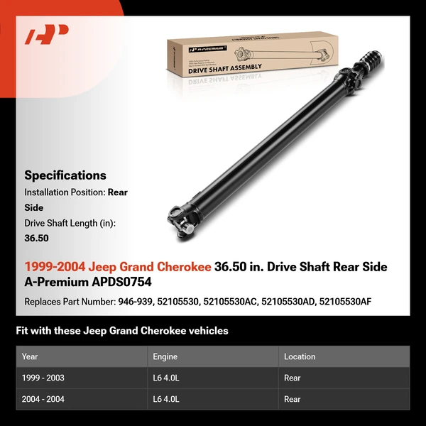 1999-2004 Jeep Grand Cherokee 36.50 in. Drive Shaft Rear Side A-Premium APDS0754