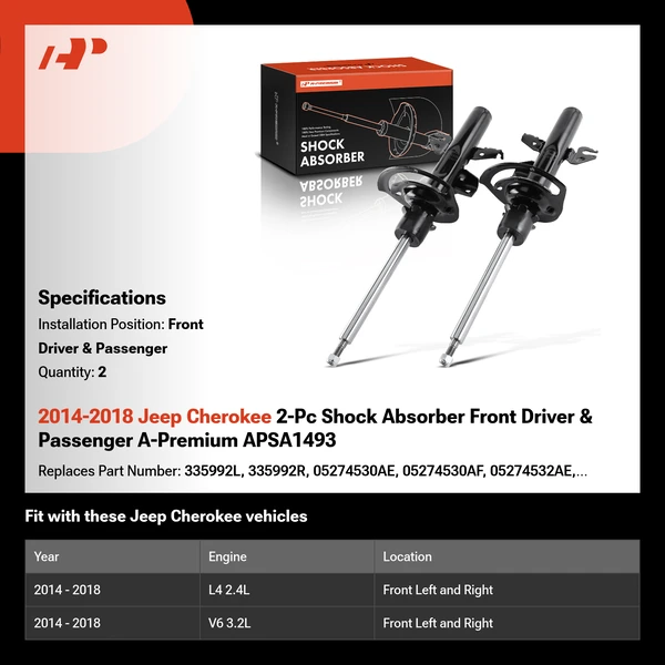 2014-2018 Jeep Cherokee 2-Pc Shock Absorber Front Driver & Passenger A-Premium APSA1493