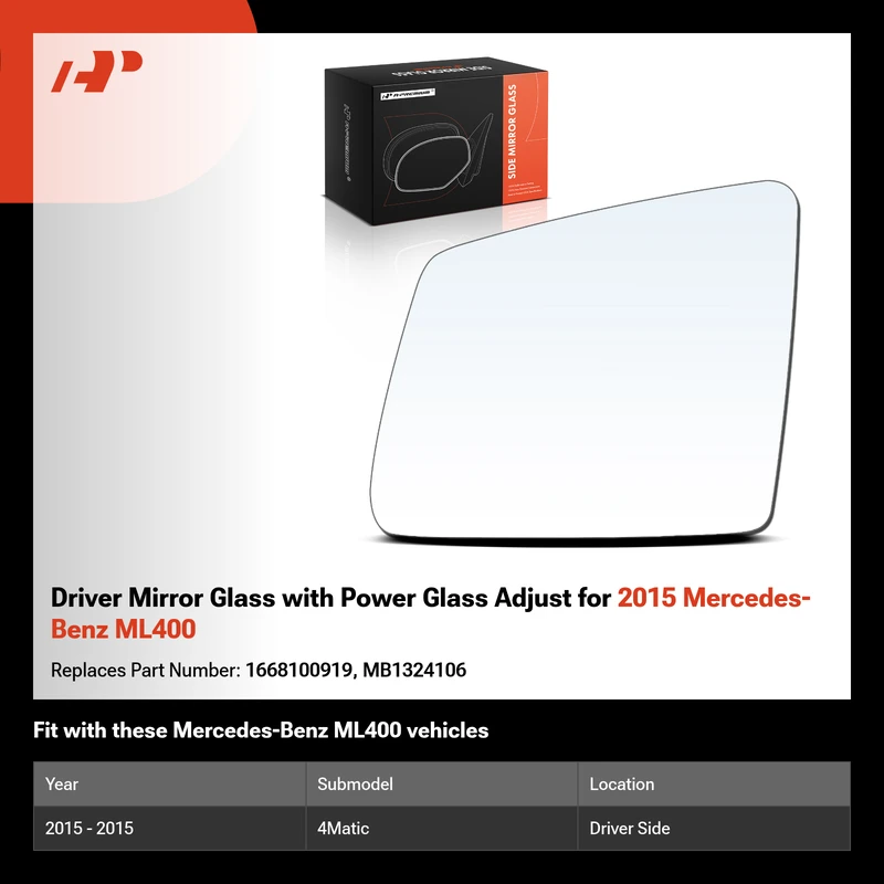 Driver Mirror Glass with Power Glass Adjust for 2015 Mercedes-Benz ML400