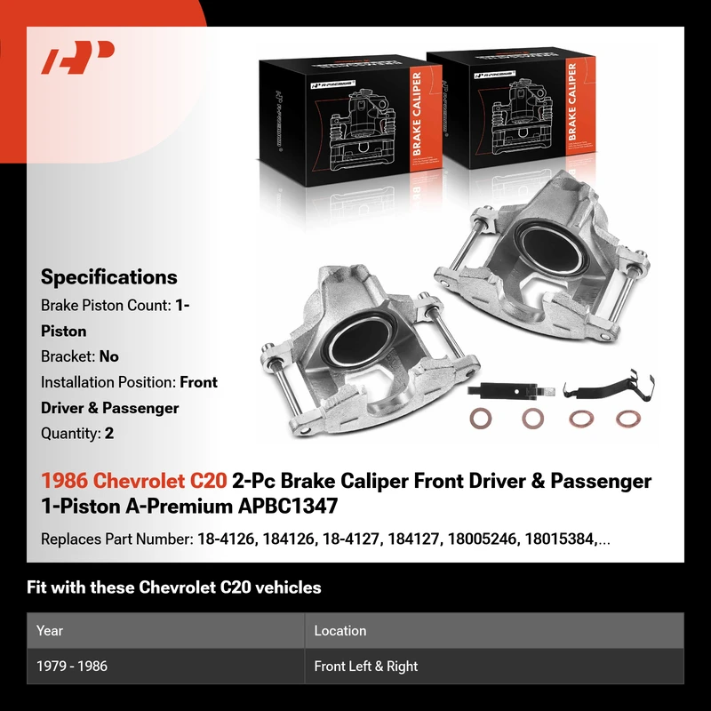 1986 Chevrolet C20 2-Pc Brake Caliper Front Driver & Passenger 1-Piston A-Premium APBC1347