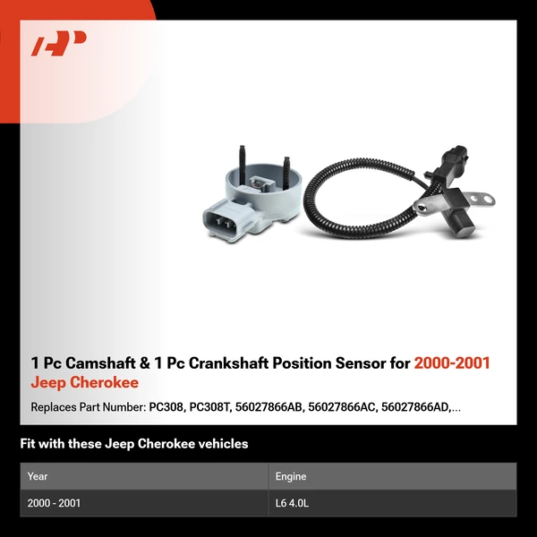 1 Pc Camshaft & 1 Pc Crankshaft Position Sensor for 2000-2001 Jeep Cherokee