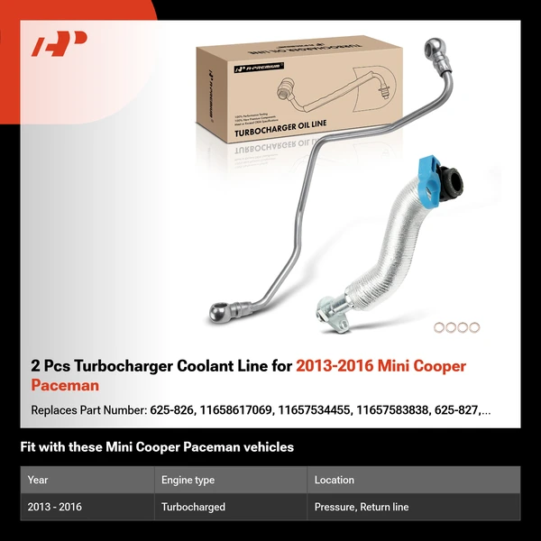 2 Pcs Turbocharger Coolant Line for 2013-2016 Mini Cooper Paceman
