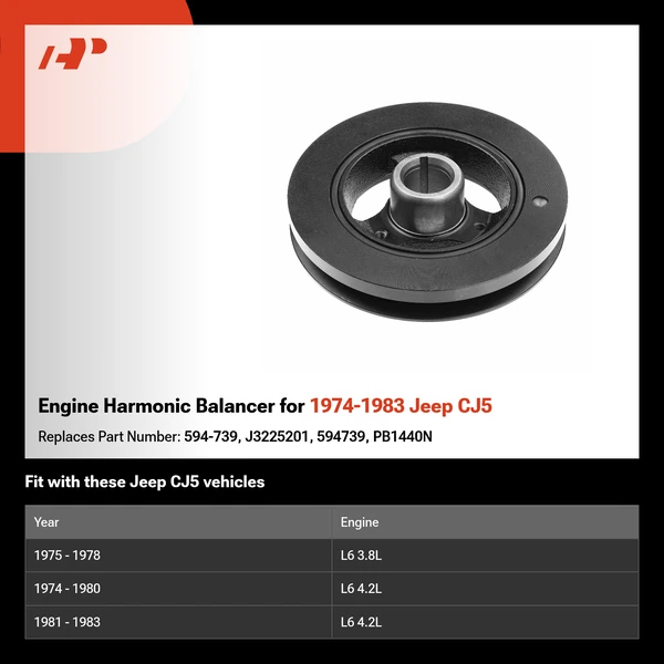Engine Harmonic Balancer for 1974-1983 Jeep CJ5