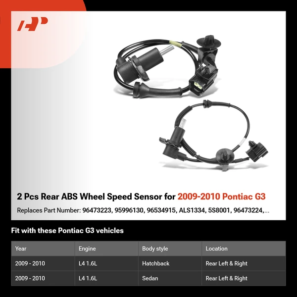 2 Pcs Rear ABS Wheel Speed Sensor for 2009-2010 Pontiac G3