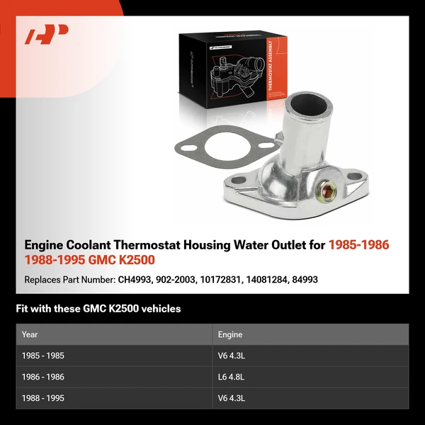 Engine Coolant Thermostat Housing Water Outlet for 1985-1986 1988-1995 GMC K2500