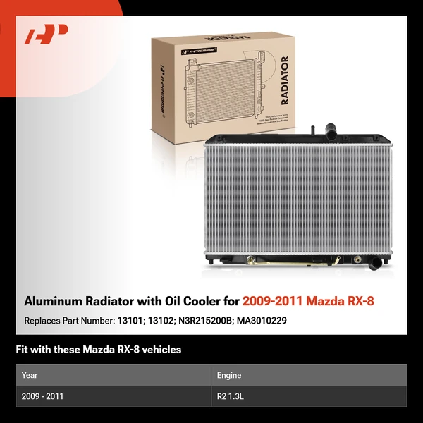 Aluminum Radiator with Oil Cooler for 2009-2011 Mazda RX-8