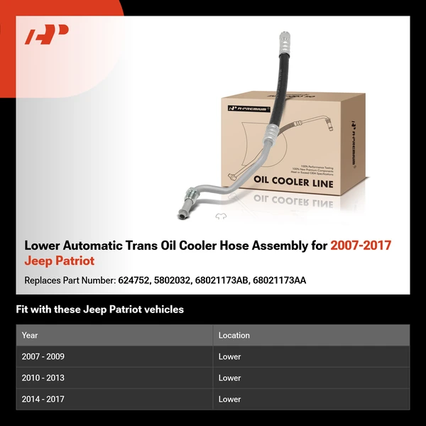 Lower Automatic Trans Oil Cooler Hose Assembly for 2007-2017 Jeep Patriot