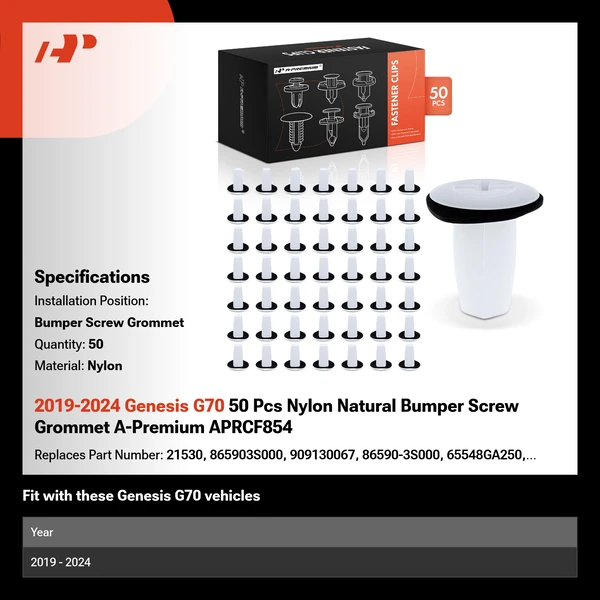 2019-2024 Genesis G70 50 Pcs Nylon Natural Bumper Screw Grommet A-Premium APRCF854
